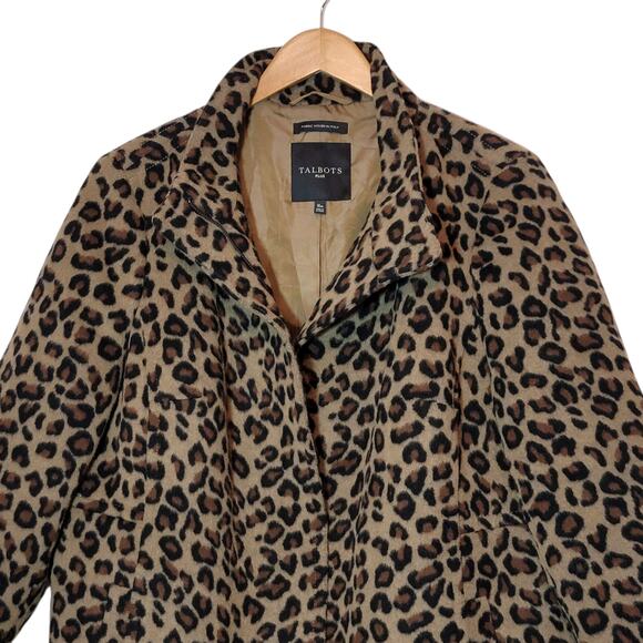 Talbots Plus Wool Leopard Print Coat Zip Front Mid Length Animal Print Chic 16W - Picture 3 of 16